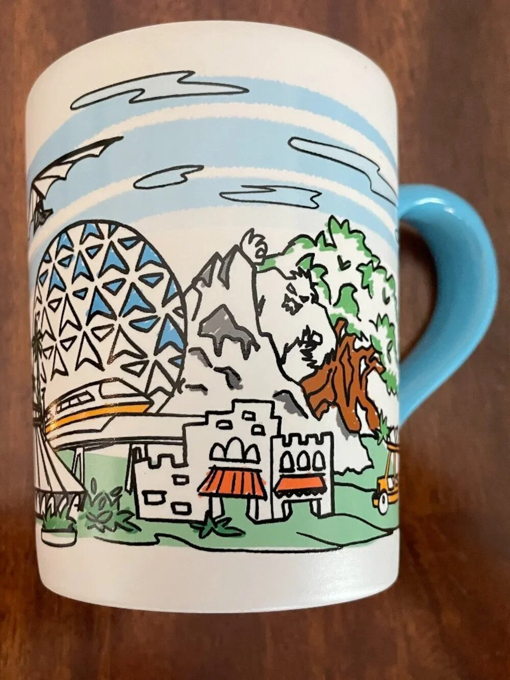 Walt Disney World Mug, 4 Park Skyline, Blue Interior & Handle, Internal Logo!